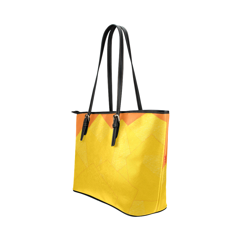 Yellow Abstract Octogonlal Flowers Leather Tote Bag/Large (Model 1651)