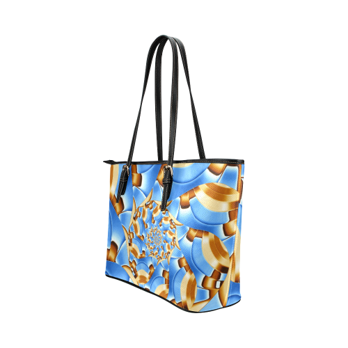 Golden Blue Bubble Spiral Leather Tote Bag/Small (Model 1651)