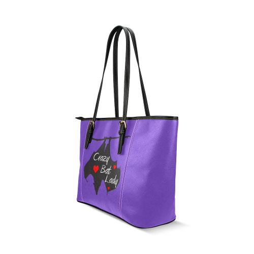 Crazy Bat Lady Purple Tote Leather Tote Bag/Large (Model 1640)