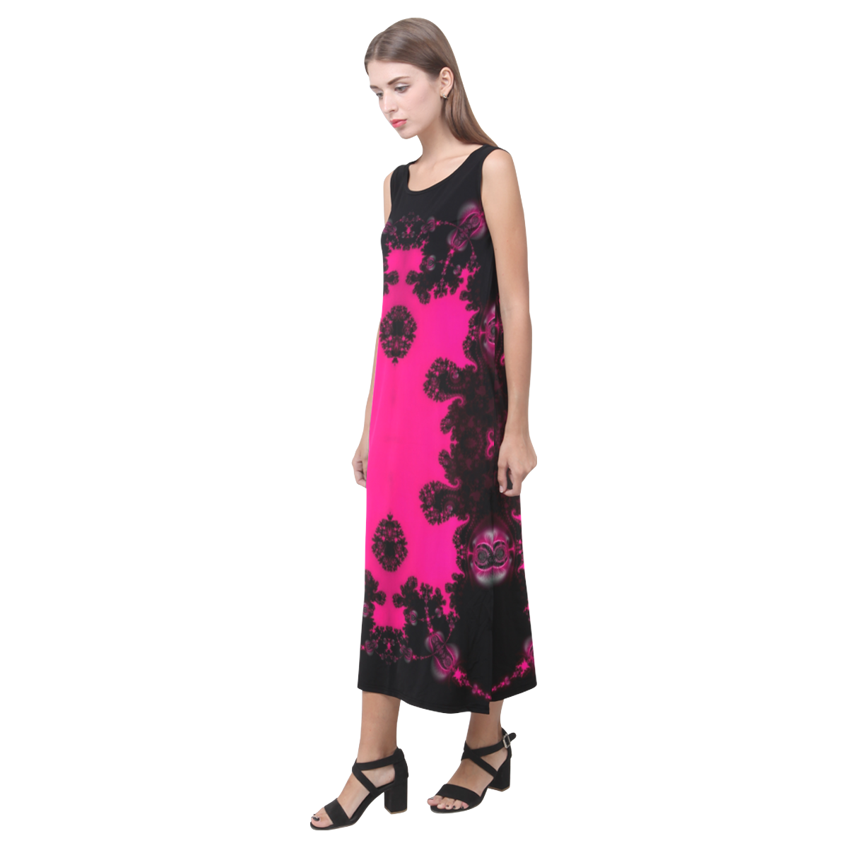 Geometric Floral Winter - Sky Blue Phaedra Sleeveless Open Fork Long Dress main image 1