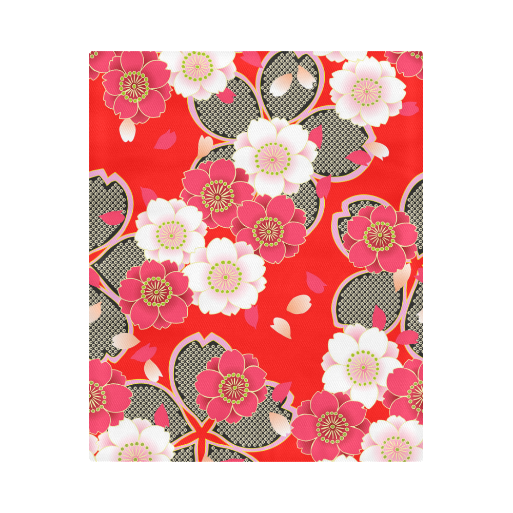 Red White Japanese Kimono Pattern Duvet Cover 86"x70" ( All-over-print)
