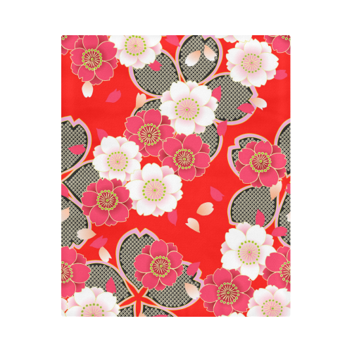 Red White Japanese Kimono Pattern Duvet Cover 86"x70" ( All-over-print)