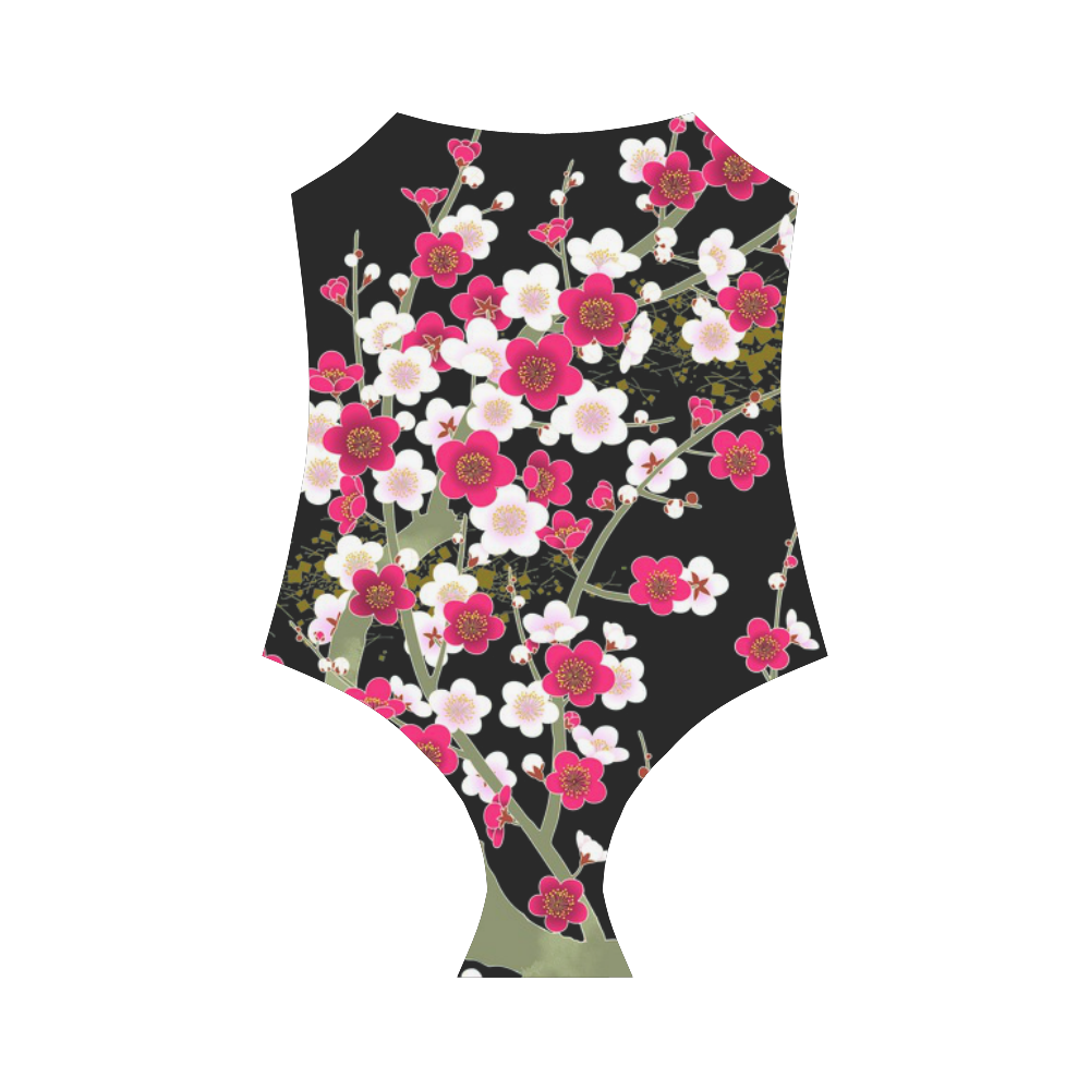 Pink White Sakura Floral Strap Swimsuit ( Model S05)