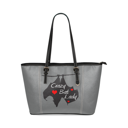 Crazy Bat Lady Grey Tote Leather Tote Bag/Large (Model 1640)