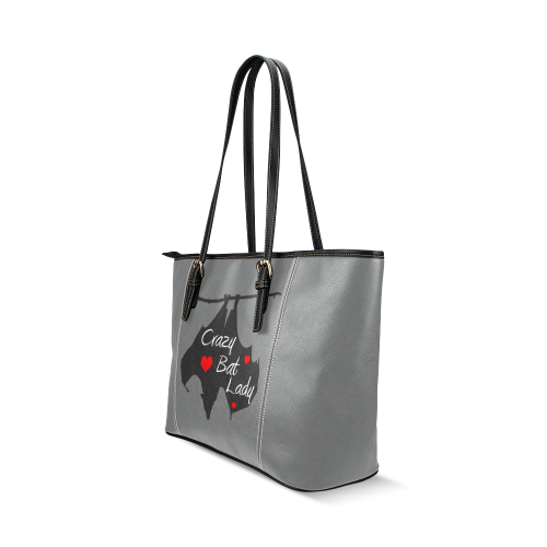 Crazy Bat Lady Grey Tote Leather Tote Bag/Large (Model 1640)