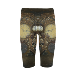 Painting Steampunk clocks and gears Hestia Cropped Leggings (Model L03)
