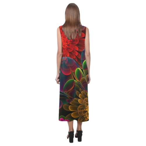 Fractal Bouquet Phaedra Sleeveless Open Fork Long Dress (Model D08)