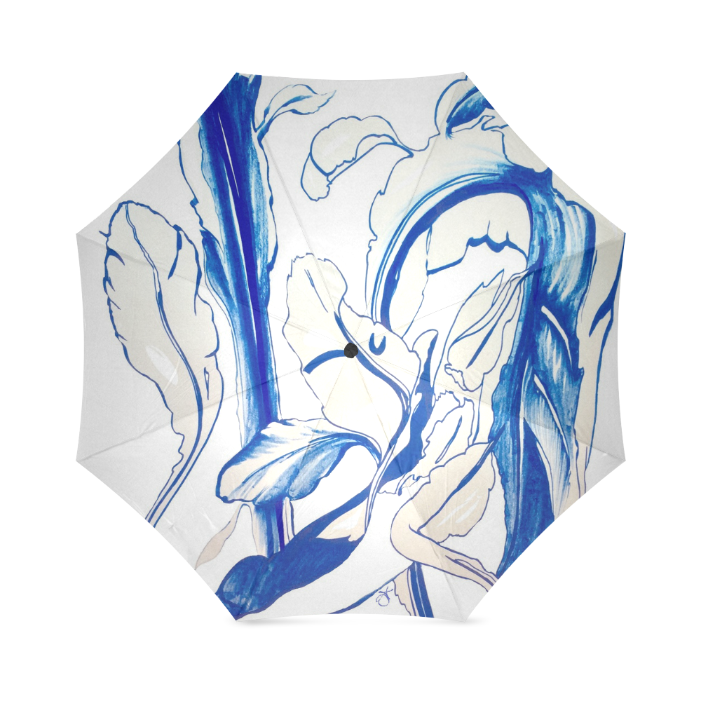 Blue Succulent White Foldable Umbrella (Model U01)