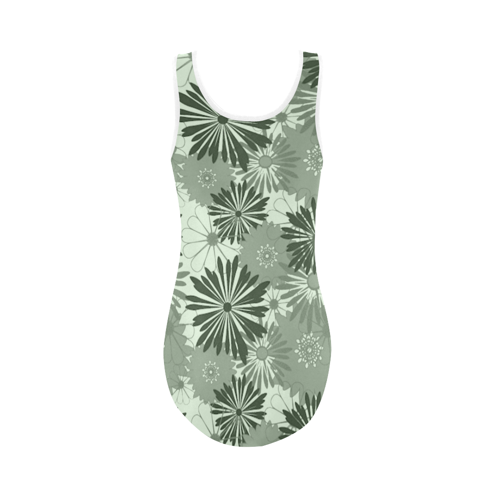 Wedding Day Green Floral by Aleta Vest One Piece Swimsuit (Model S04)