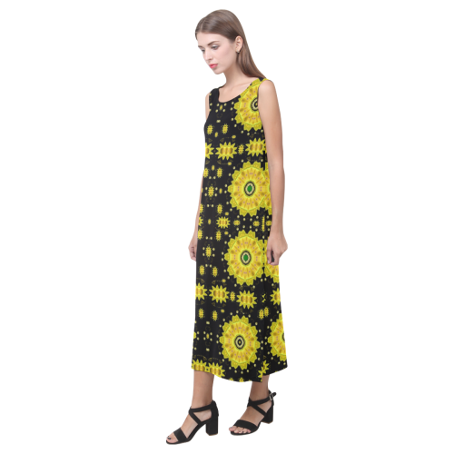 golden decorative flowery rainbow Phaedra Sleeveless Open Fork Long Dress (Model D08)