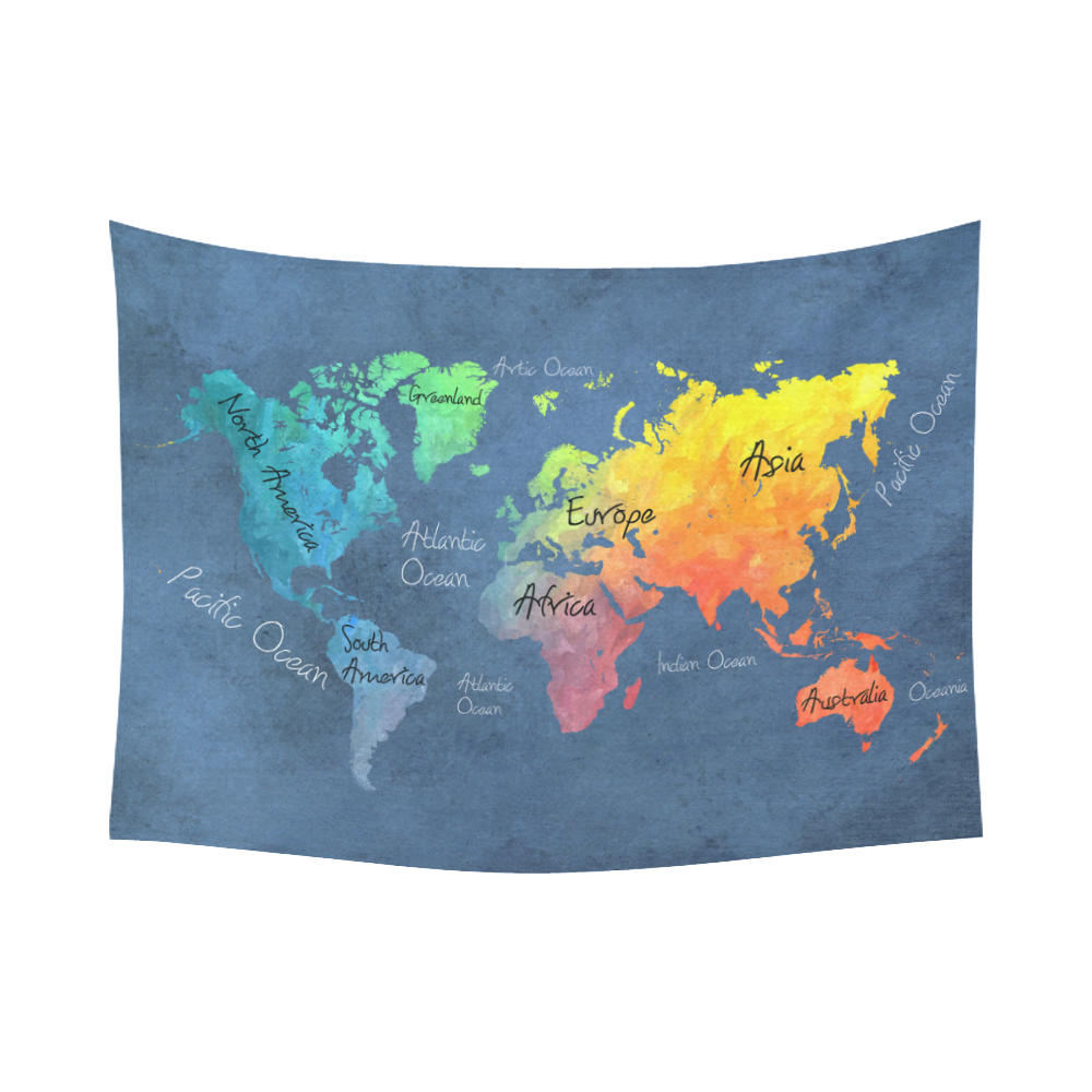world map 30 Cotton Linen Wall Tapestry 80"x 60"