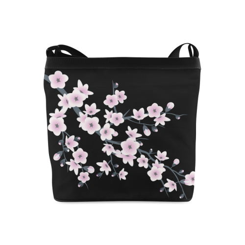 Cherry Blossoms Black Pink Asia Floral Crossbody Bags (Model 1613)