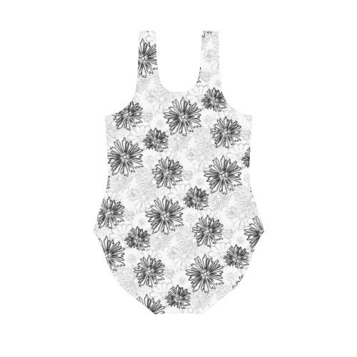 Wedding Day Black & White Floral by Aleta Vest One Piece Swimsuit (Model S04)