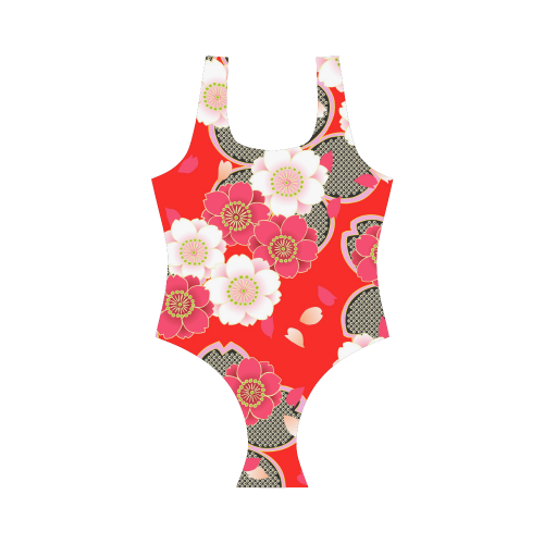 Red White Japanese Kimono Pattern Vest One Piece Swimsuit (Model S04 ...