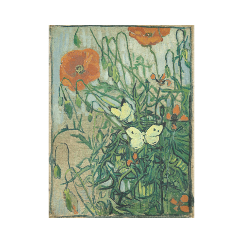 Van Gogh Poppies And Butterflies Cotton Linen Wall Tapestry 60"x 80"