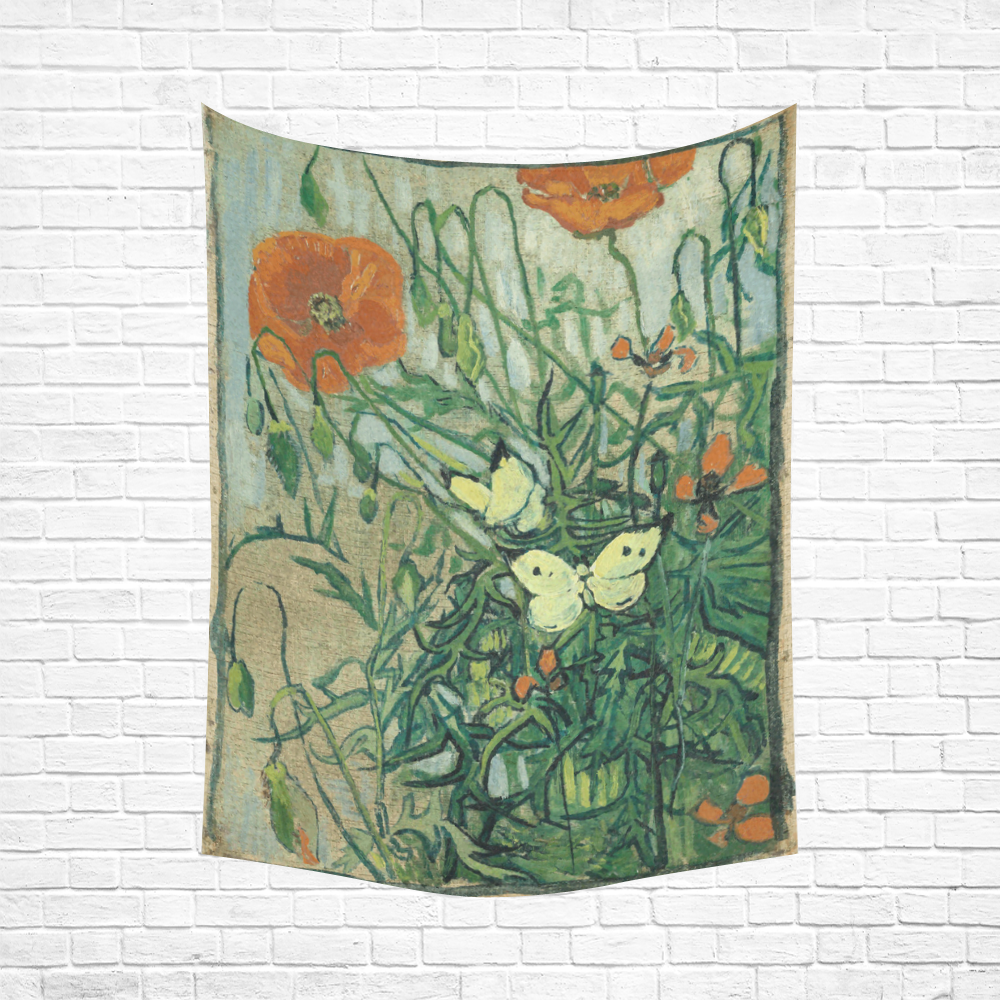 Van Gogh Poppies And Butterflies Cotton Linen Wall Tapestry 60"x 80"