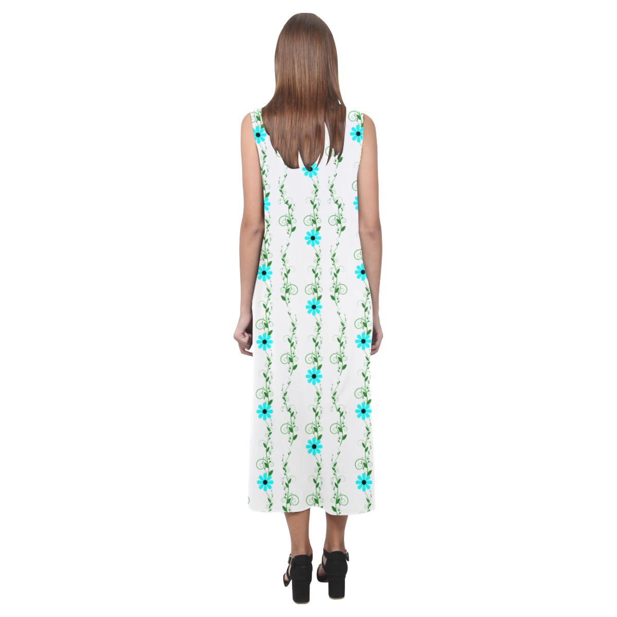 Aqua Flowers Dress Phaedra Sleeveless Open Fork Long Dress (Model D08)