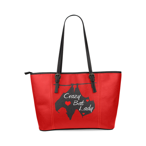 Crazy Bat Lady Red Tote Leather Tote Bag/Large (Model 1640)
