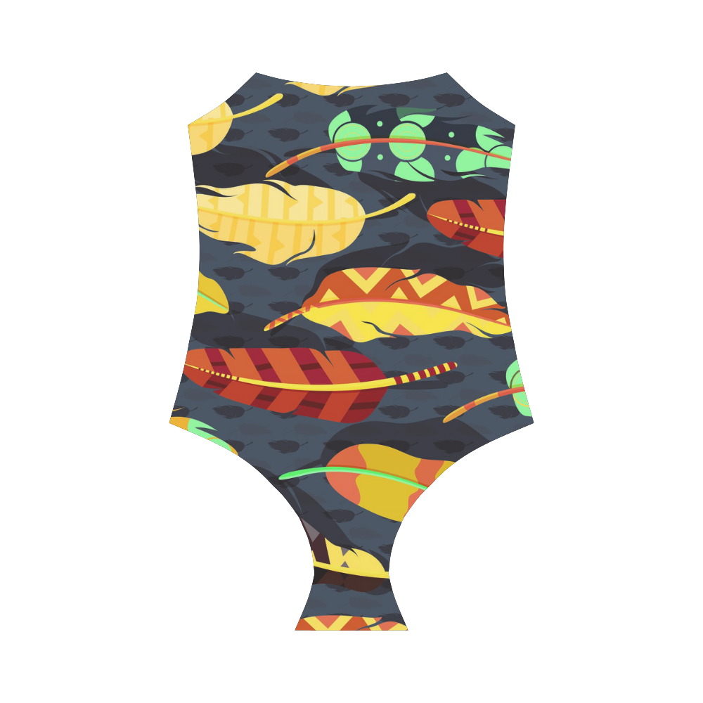 Boho Feathers Nature Pattern Strap Swimsuit ( Model S05)