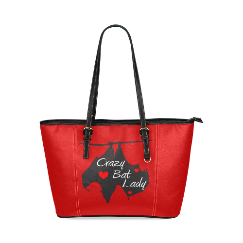 Crazy Bat Lady Red Tote Leather Tote Bag/Large (Model 1640)