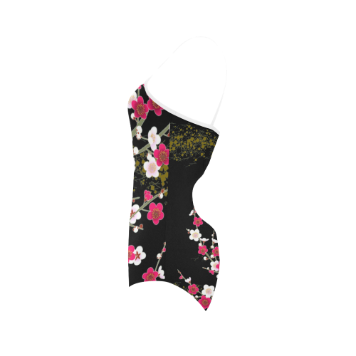 Pink White Sakura Floral Strap Swimsuit ( Model S05)