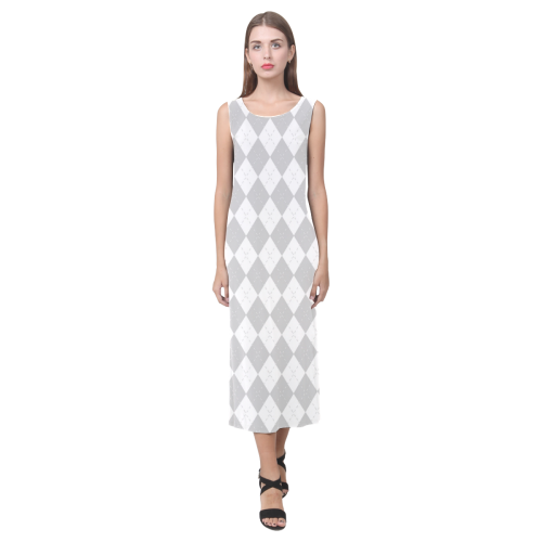 Grey and White Harlequin Phaedra Sleeveless Open Fork Long Dress (Model D08)
