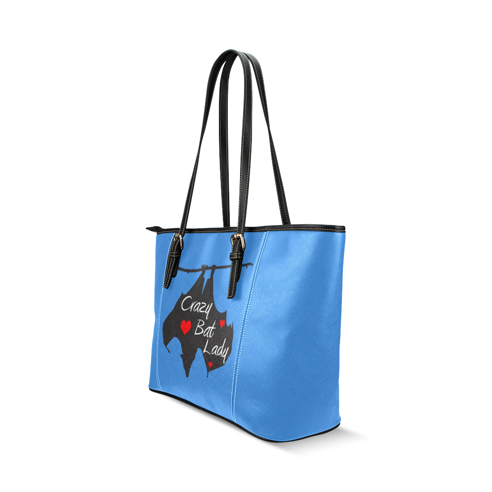 Crazy Bat Lady Blue Tote Leather Tote Bag/Large (Model 1640)