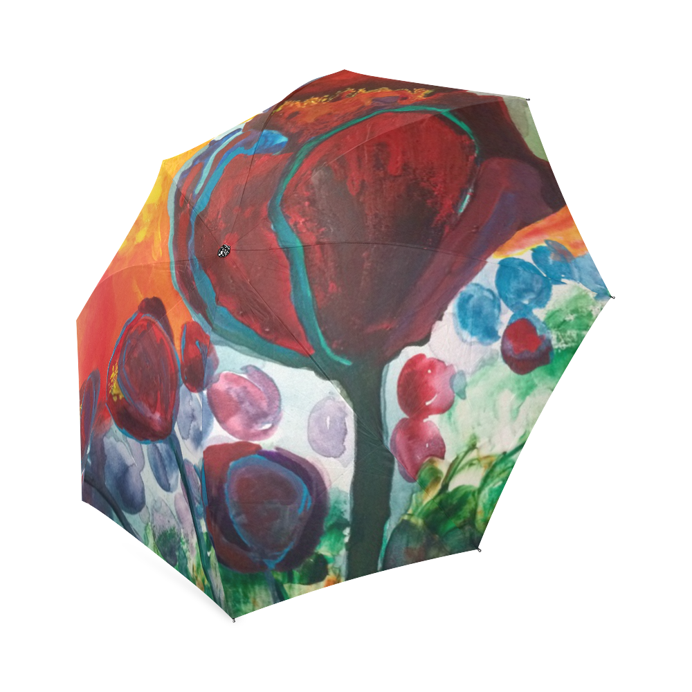 Blue High Tulips on Fire Foldable Umbrella (Model U01)