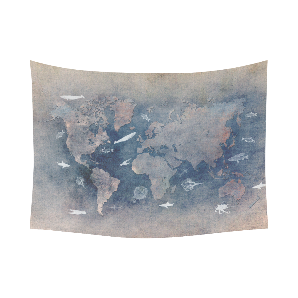 world map 26 Cotton Linen Wall Tapestry 80"x 60"