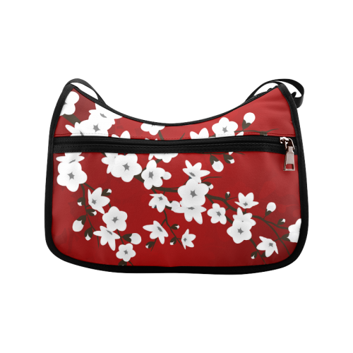 Cherry Blossoms Red Black White Asia Floral Crossbody Bags (Model 1616)