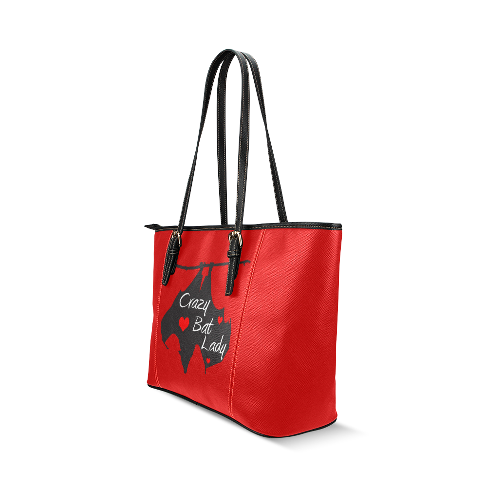 Crazy Bat Lady Red Tote Leather Tote Bag/Large (Model 1640)