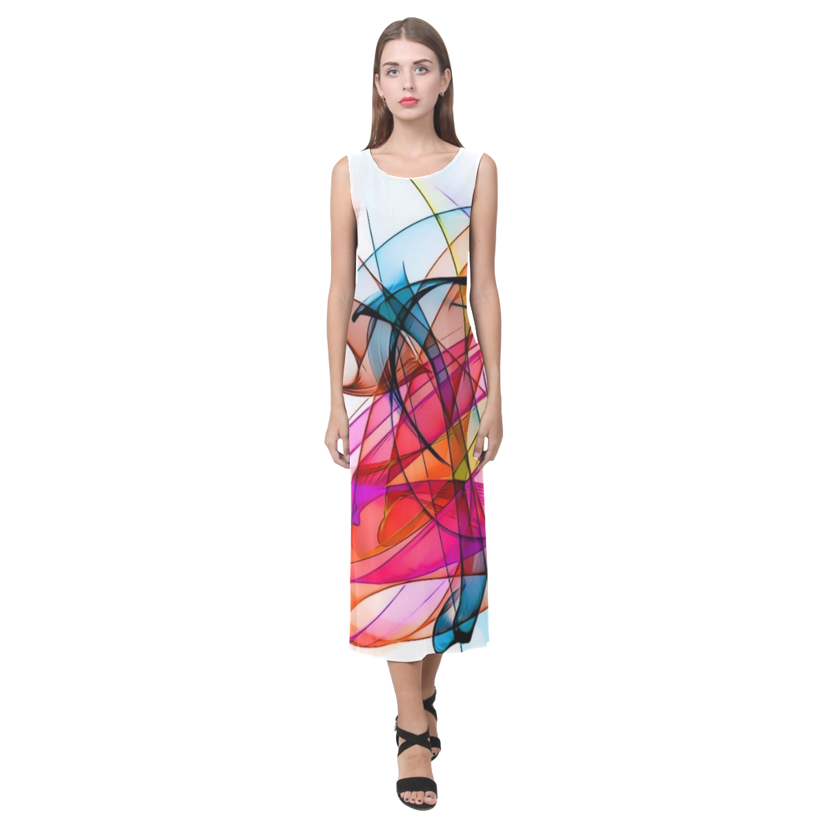 Summer Color Patter by Nico Bielow Phaedra Sleeveless Open Fork Long Dress (Model D08)
