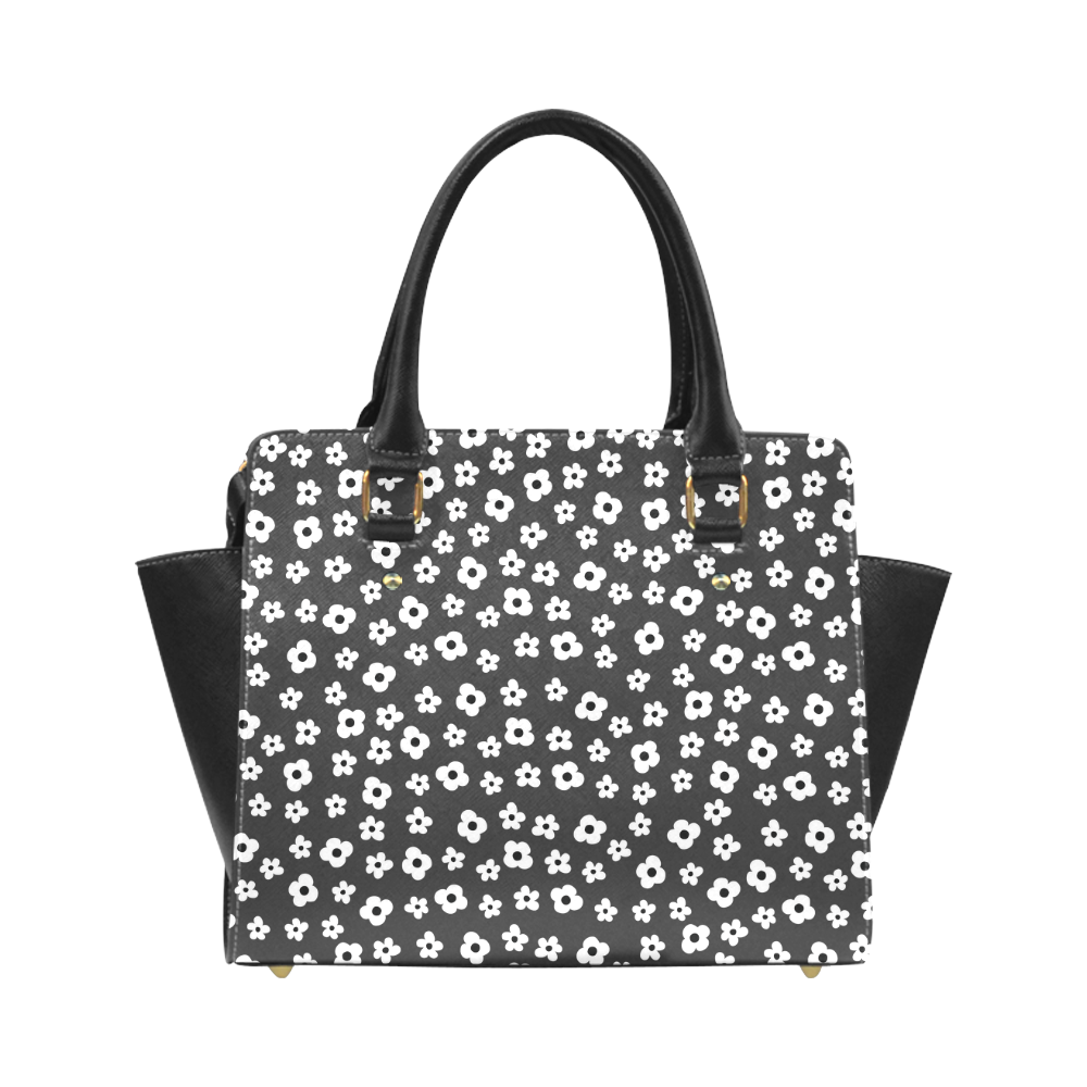 Black White Flower Floral Pattern Classic Shoulder Handbag (Model 1653)