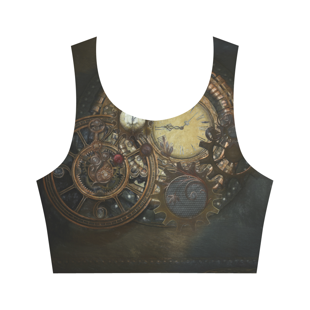 Painting Steampunk clocks and gears Women's Crop Top (Model T42)