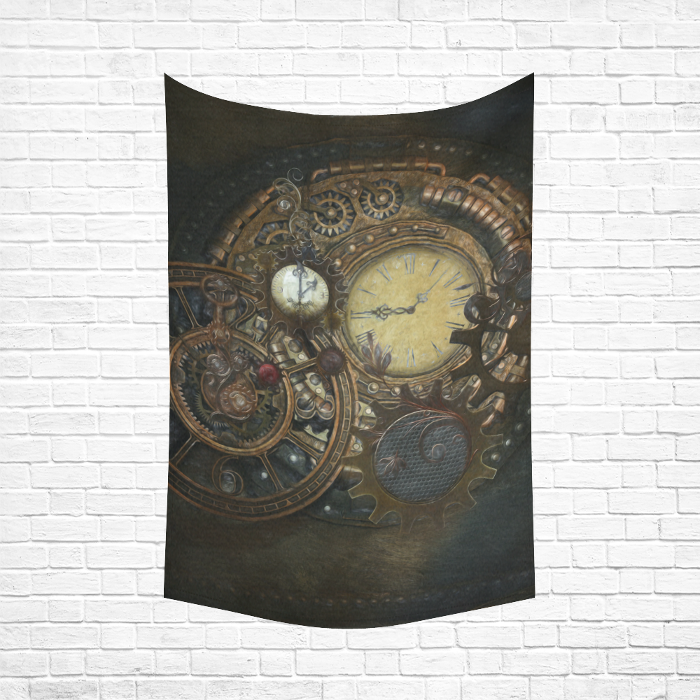 Painting Steampunk clocks and gears Cotton Linen Wall Tapestry 60"x 90"