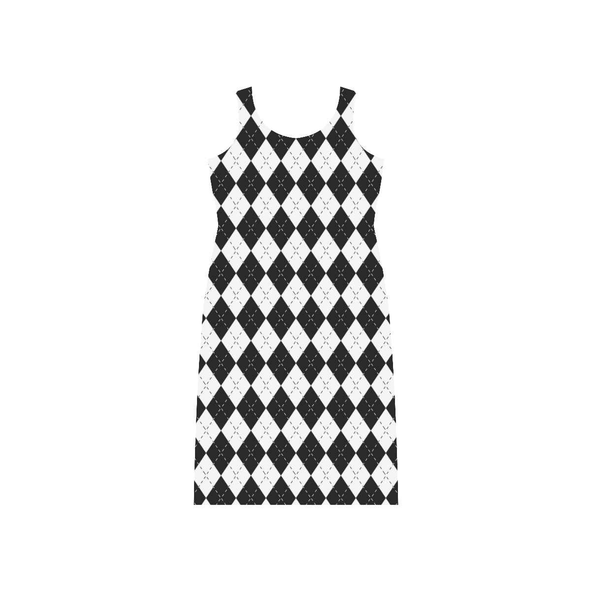 Black and White Harlequin Phaedra Sleeveless Open Fork Long Dress (Model D08)