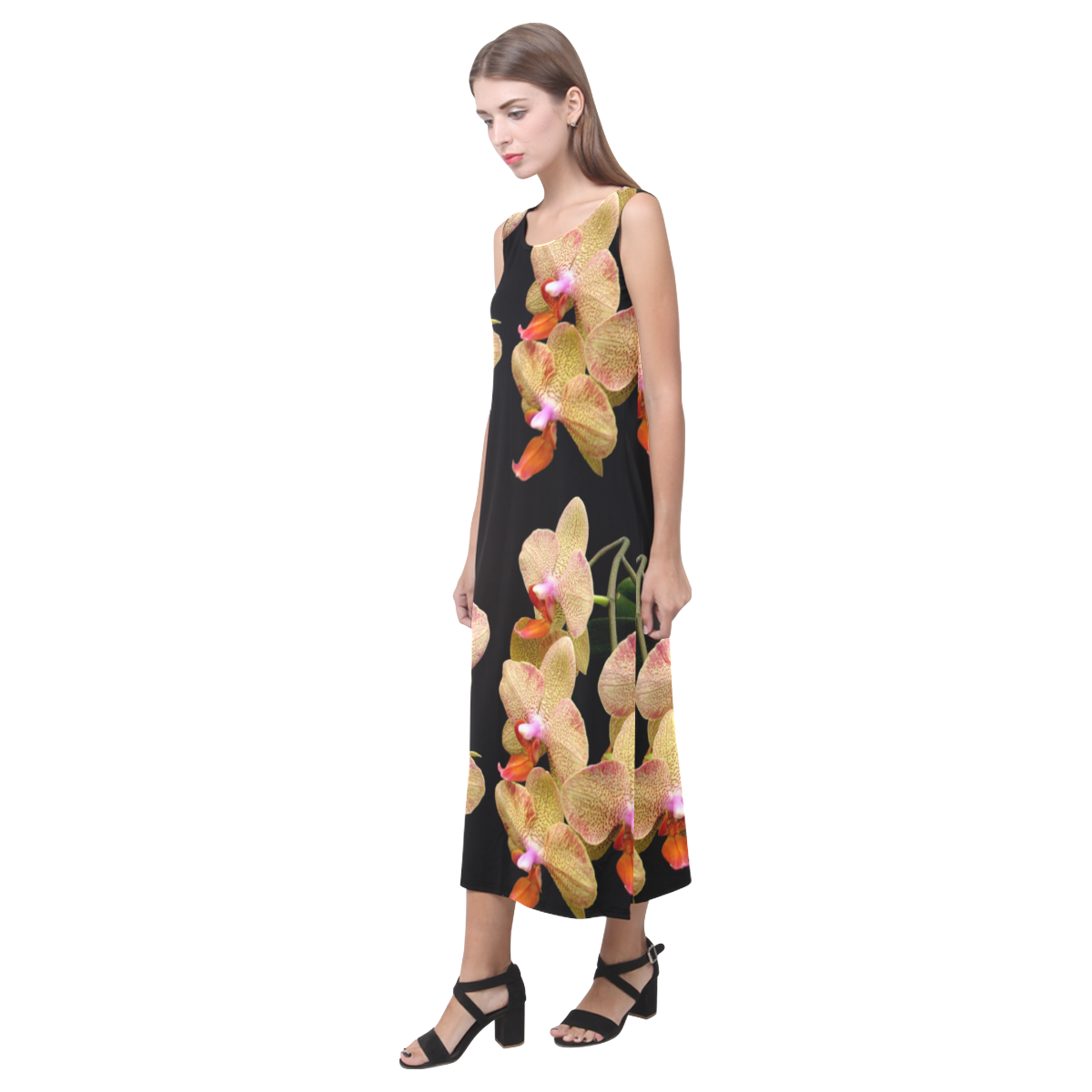 Flowers: Tropical Orange,Yellow & Pink Orchids Phaedra Sleeveless Open ...