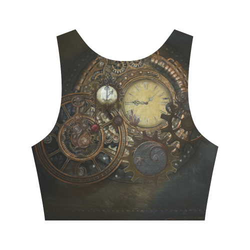 Painting Steampunk clocks and gears Women's Crop Top (Model T42)