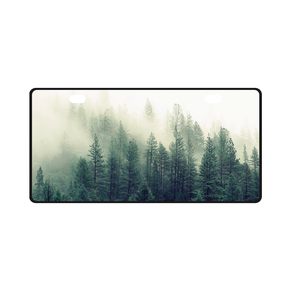 Calming Green Nature Forest Scene Misty Foggy License Plate