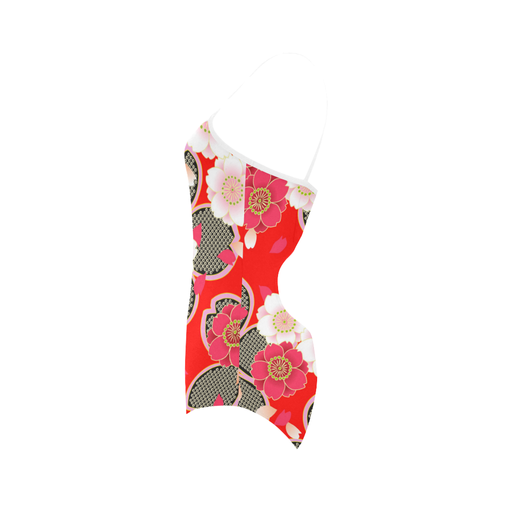 Red White Japanese Kimono Pattern Strap Swimsuit ( Model S05) | ID: D628083