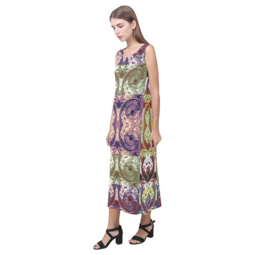 Snails Spirals Mosaic Grunge Pattern Phaedra Sleeveless Open Fork Long Dress (Model D08)