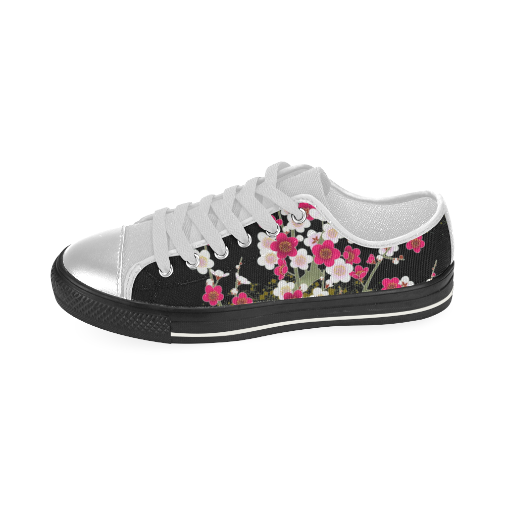 Pink White Sakura Floral Women's Classic Canvas Shoes (Model 018) | ID ...