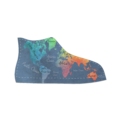 world map 30 Men’s Classic High Top Canvas Shoes (Model 017)