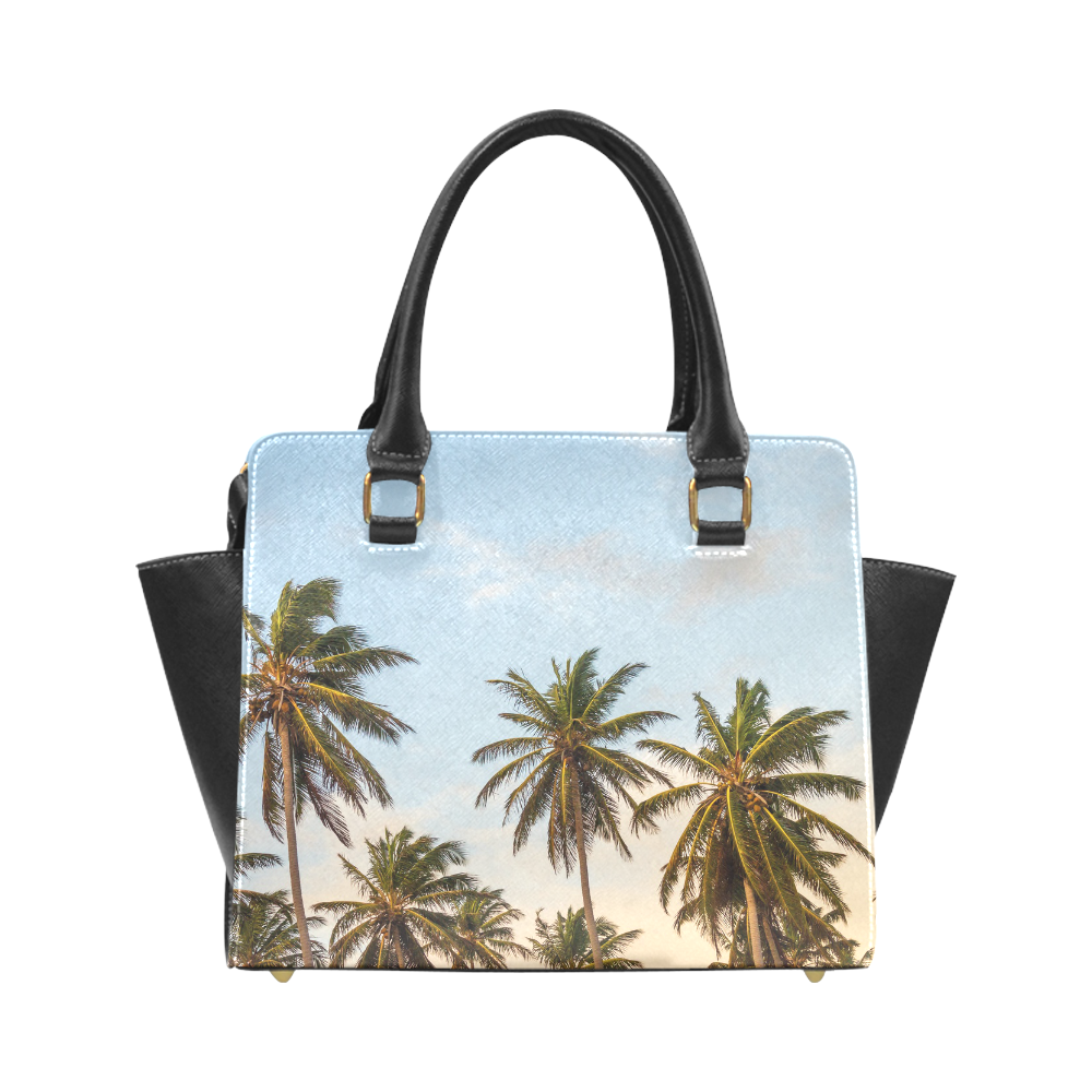 Chilling Tropical Palm Trees Blue Sky Scene Rivet Shoulder Handbag (Model 1645)