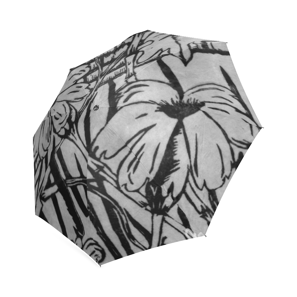 black and white palm flowers Foldable Umbrella (Model U01)