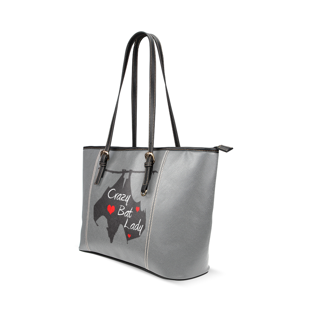 Crazy Bat Lady Grey Tote Leather Tote Bag/Large (Model 1640)