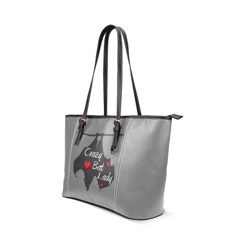 Crazy Bat Lady Grey Tote Leather Tote Bag/Large (Model 1640)