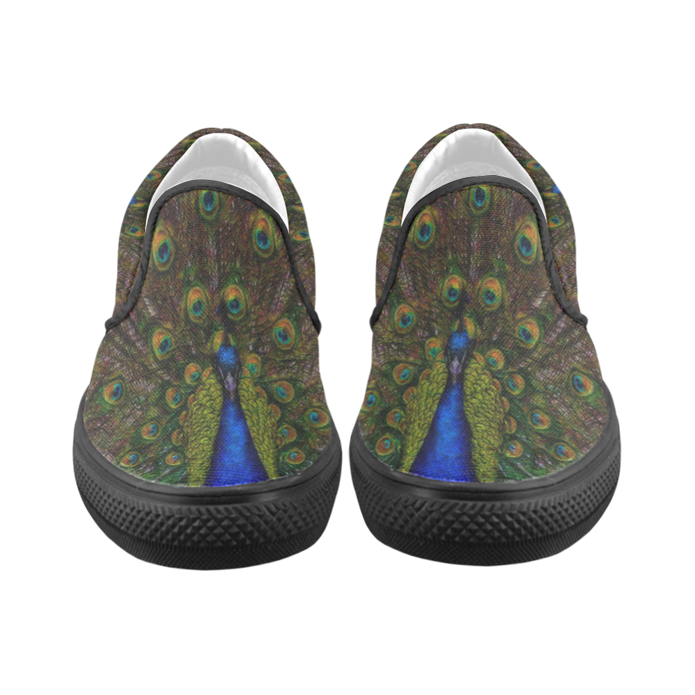 Awesome Peacock Women's Unusual Slip-on Canvas Shoes (Model 019)