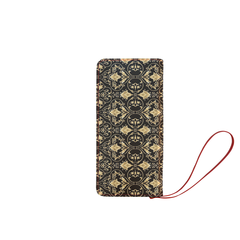 Damask gold and red with Name Women's Clutch Wallet (Model 1637)