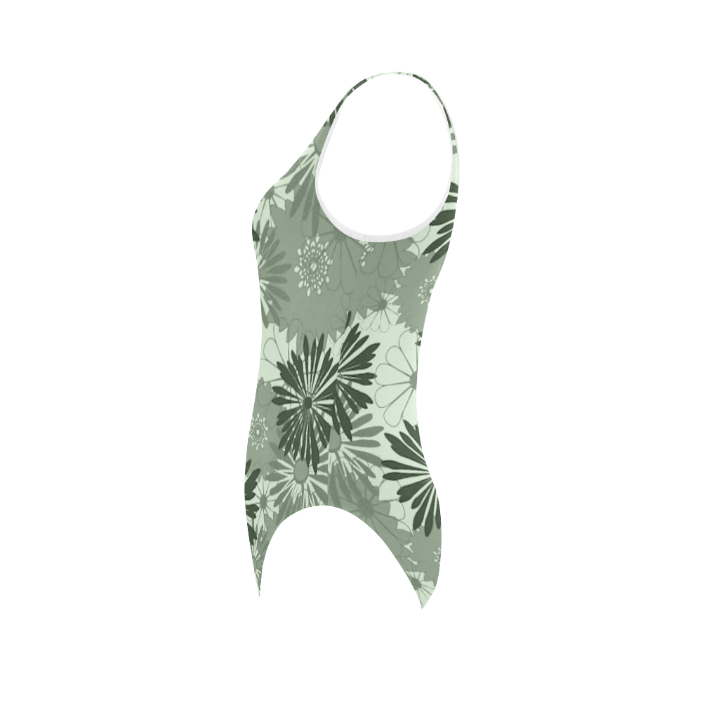 Wedding Day Green Floral by Aleta Vest One Piece Swimsuit (Model S04)